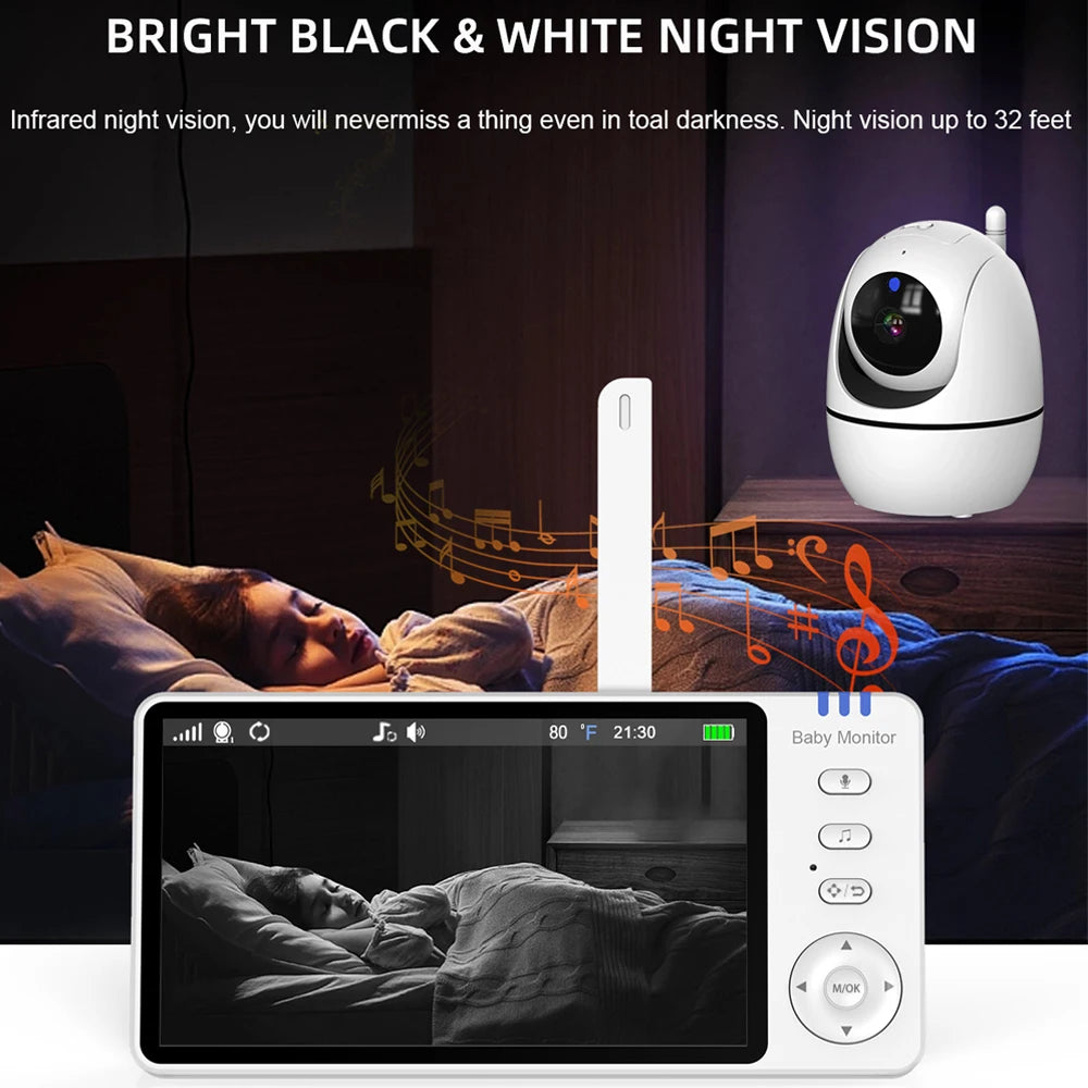 5.0 Inch Video Baby Monitor with Pan Tilt Camera Wireless Two Way Audio Night Vision Security Babysitter 